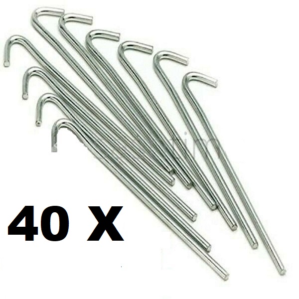 40 x Heavy Duty Galvanised Steel Tent Pegs Metal Camping Ground Sheet Anchor